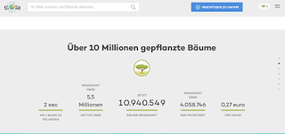 Screenshot Ecosia: Über 10 Millionen gepflanzte Bäume